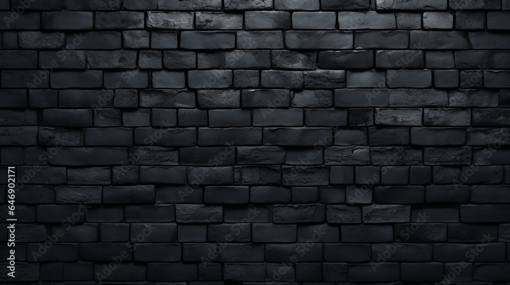 Abstract Black brick wall texture for pattern background. Wide panorama picture brickwork background for design.