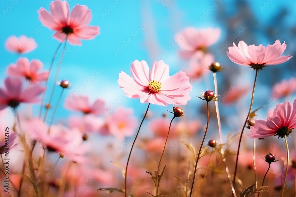 Cosmos flowers beautiful in the garden. generative ai. Cosmos flowers beautiful in the garden. generative ai.