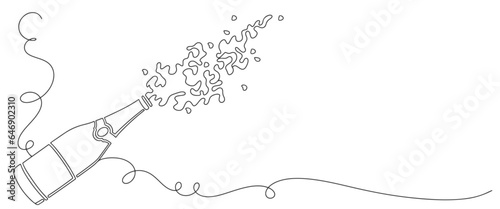 line art drawing of champagne bottle with shooting cork