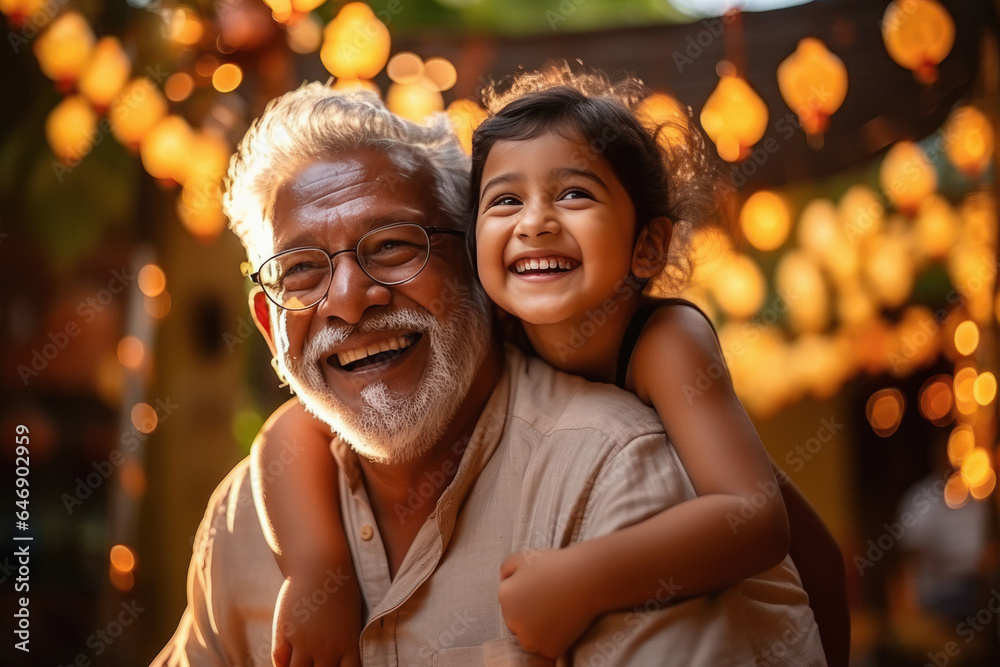 Indian little girl with her grandpa smiling at home Indian little girl with her grandpa smiling at home