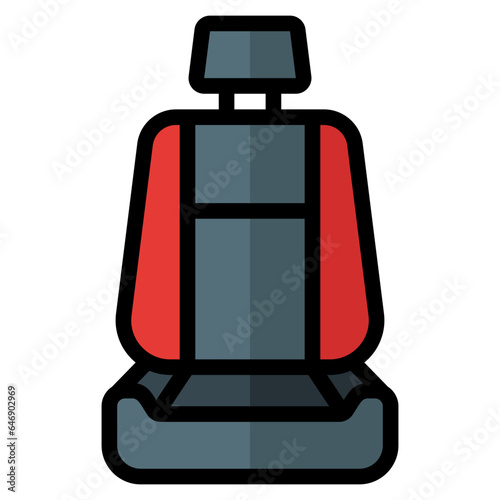 Car seat. Vector filled line icon of a car or automobile, symbolizing a machine for driving. It is presented in a filled line style, suitable for mobile concepts and web design