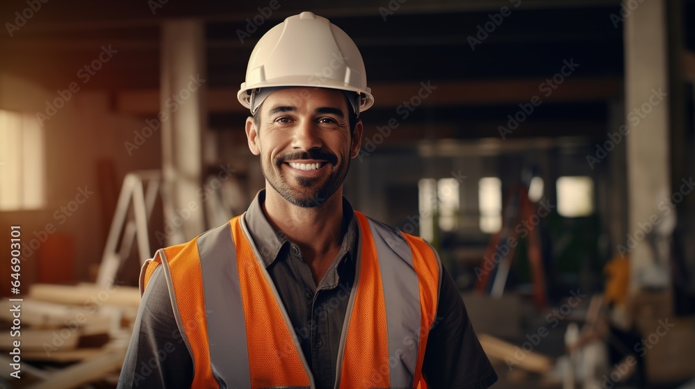 Portrait of a construction worker at construction site. generative ai Portrait of a construction worker at construction site. generative ai