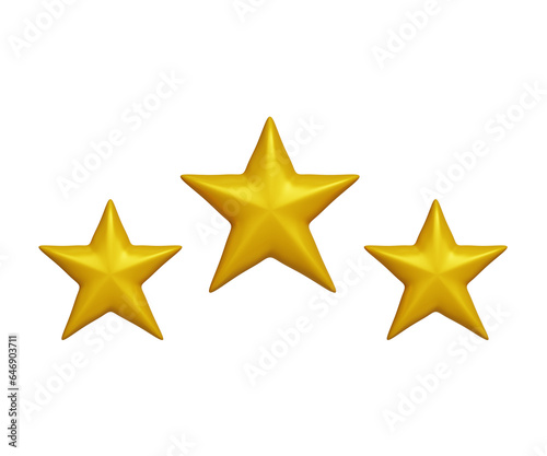 3D service rating icon. Customer rating feedback concept. Three golden stars. 3d illustration