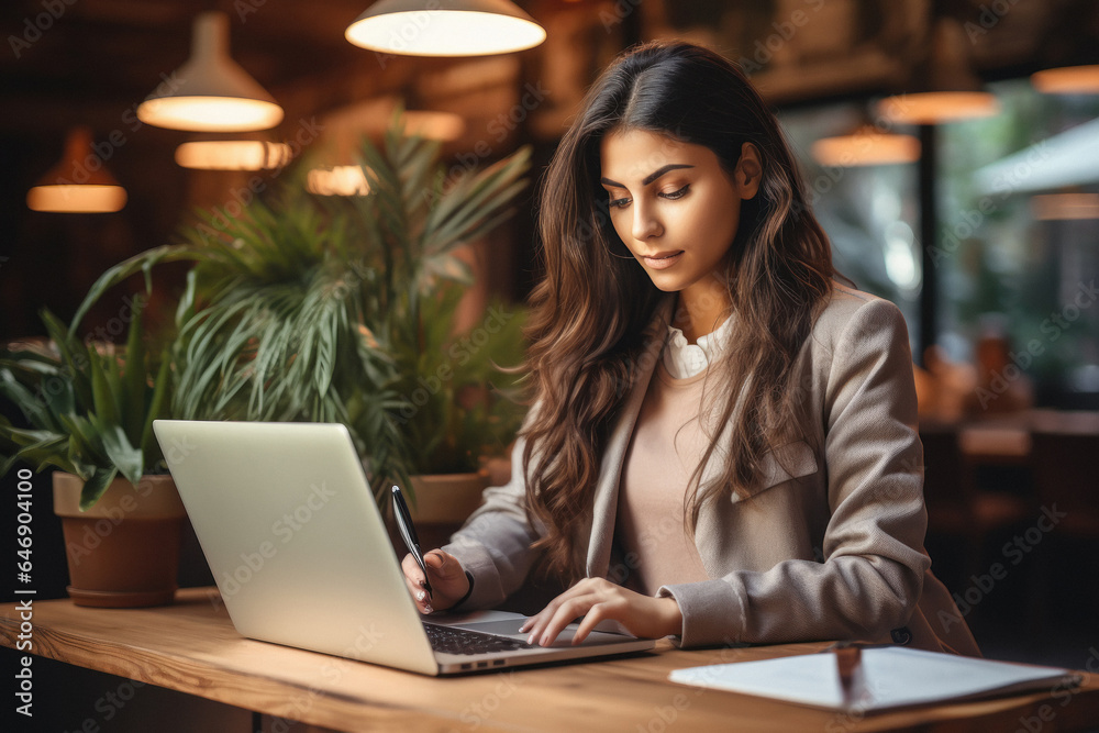 Young businesswoman or corporate employee using laptop. Young businesswoman or corporate employee using laptop.