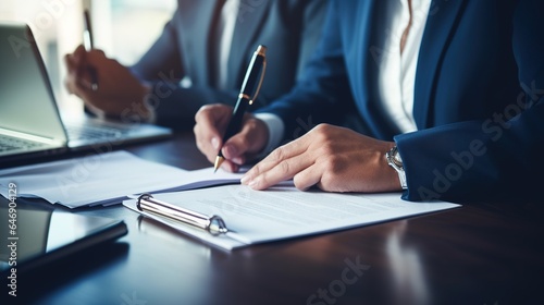business person signing a document in meeting room photo