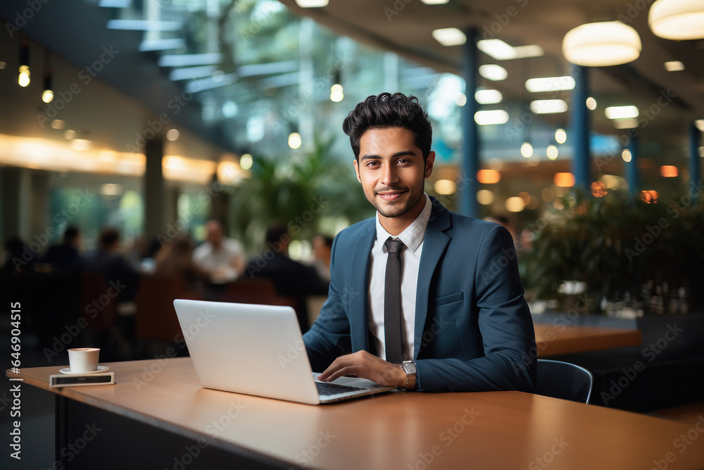 Young businessman or corporate employee using laptop at office Young businessman or corporate employee using laptop at office