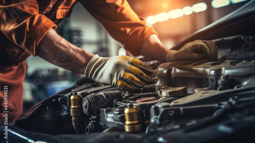 Technician automobile Hands of car mechanic working repair and Maintenance of car engine, car service and maintenance, Repair service. Generative AI