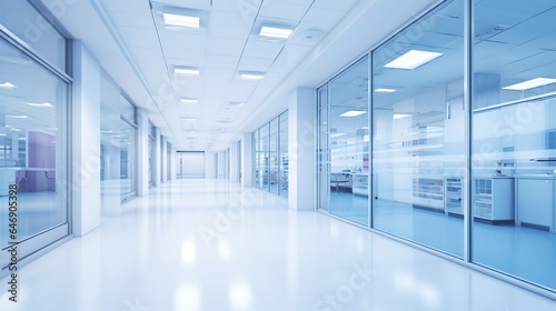 blue corridor in hospital modern building. generative ai