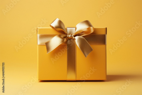 yellow color gift box on yellow background.