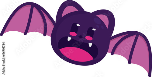 Cute happy black bat flying helloween