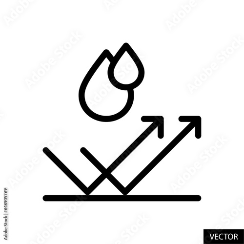 Waterproof, water resistant, water repellent surface, hydrophobic concept vector icon in line style design for website, app, UI, isolated on white background. Editable stroke. Vector illustration.