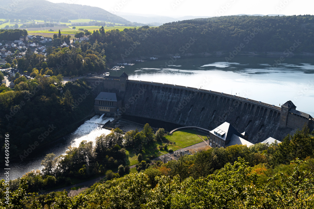 the german edersee lake dam from above