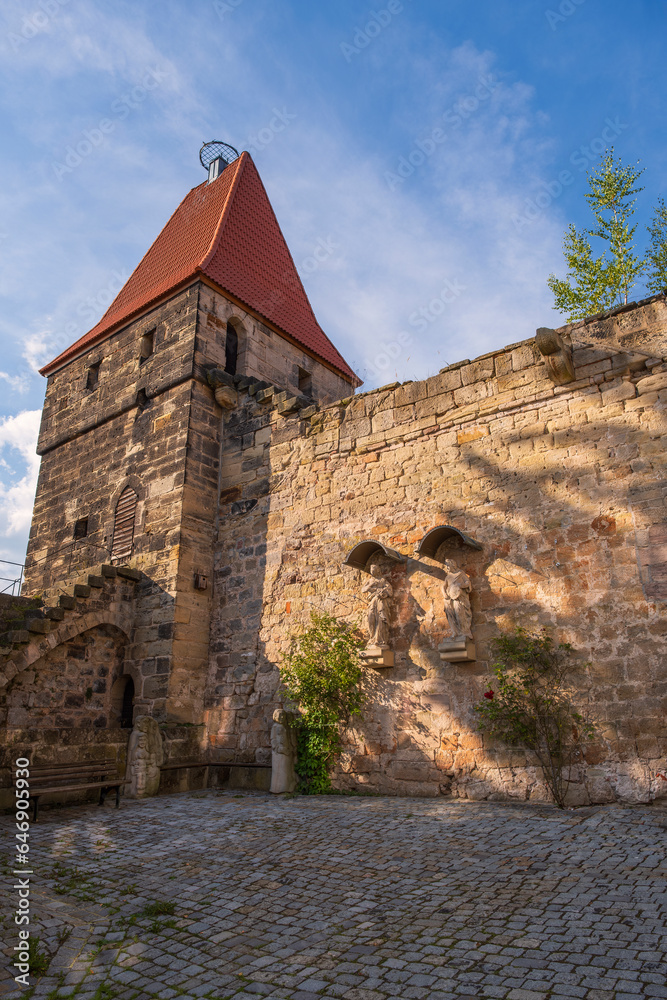 View of the Stork tower in the old city wall of Kronach - Germany in Upper Franconia