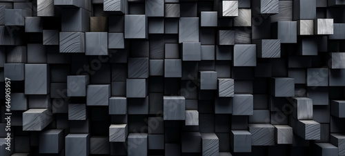 Dark black pattern. Chaotic. Geometric shape background for design. Squares, rectangles or block.