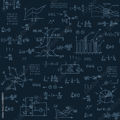 Hand drawn technical  seamless pattern. Education  background