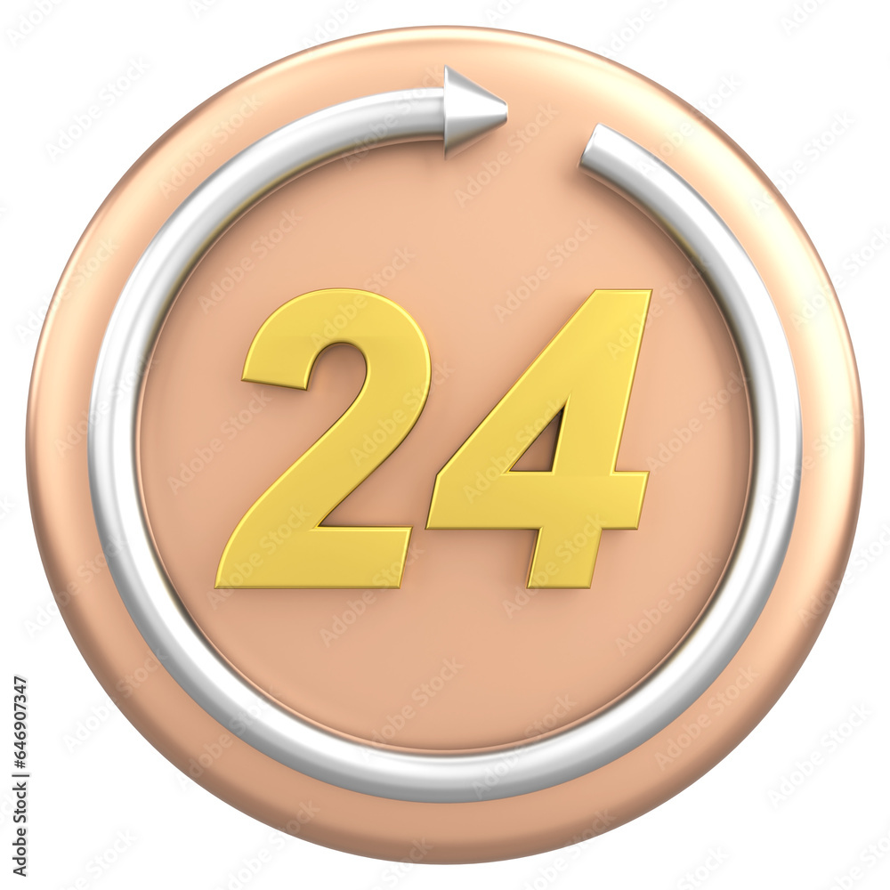 24 hours icon. Open all day. 3D illustration. 24 hours icon. Open all day. 3D illustration.
