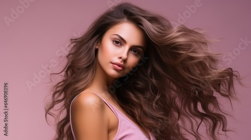 Beauty fashion portrait. Smiling young woman. Beautiful model with curly hairstyle 