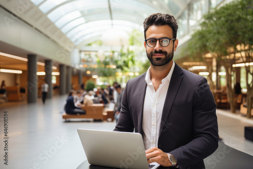 Businessman or corporate employee using laptop
