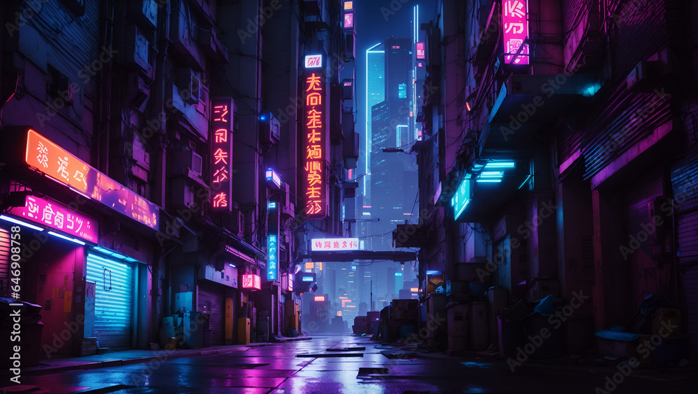 Neon Cyberpunk Alleyway - Futuristic Urban Landscape