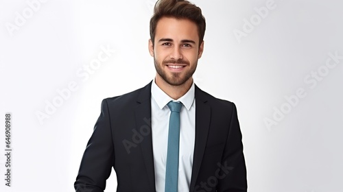 handsome young businessman crossing his arms while isolated on a white background 