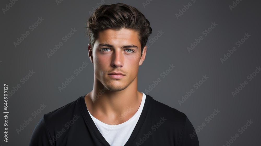 Handsome man isolated on gray wall background. generative ai Handsome man isolated on gray wall background. generative ai