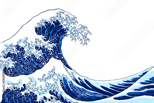 Illustration of the sea. Offshore from Kanagawa. Wave. Digital art. Extremely good quality  for printing. Art poster for interior design. 