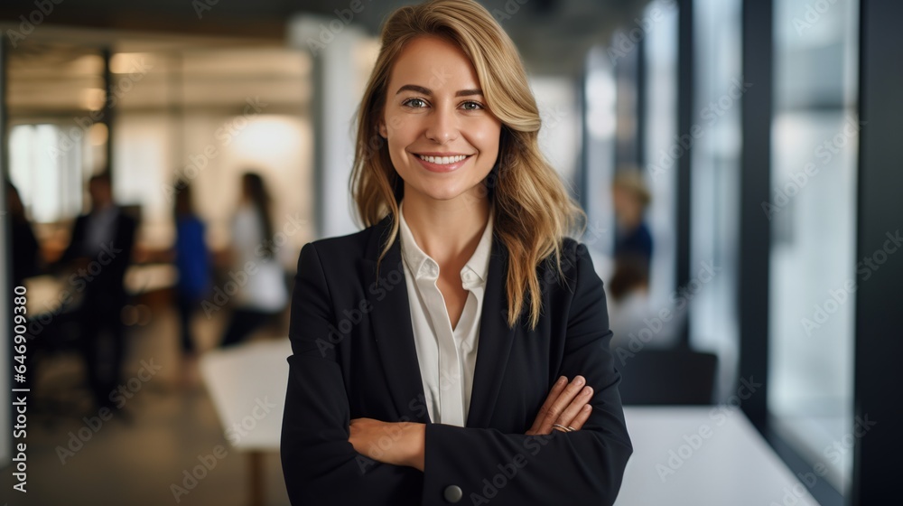 Beautiful businesswoman with crossed arms and a smile for the camera.