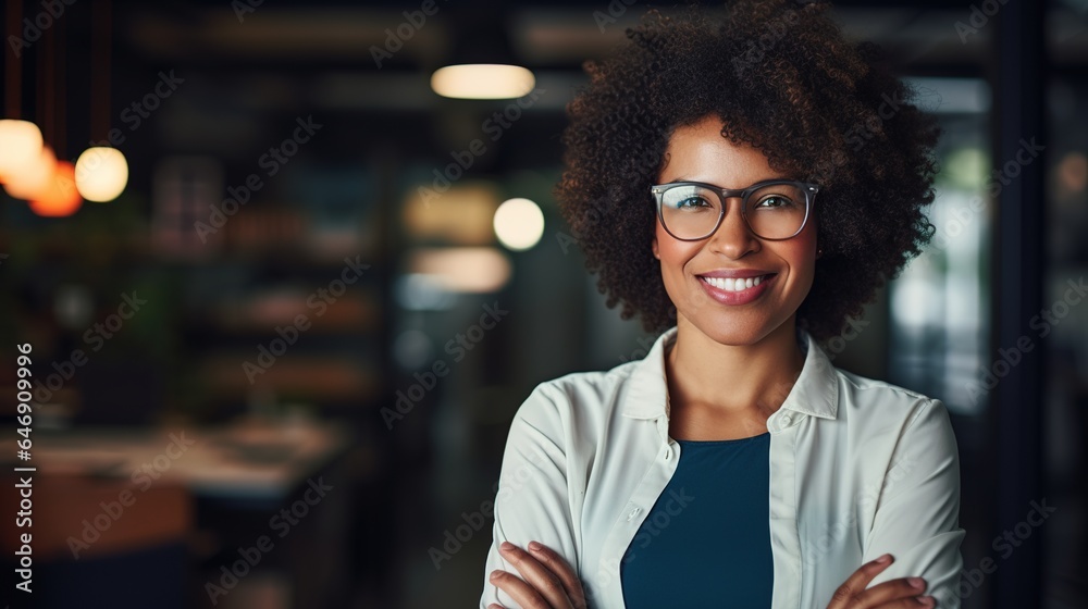 Human resources manager with a winning smile, vision, and leadership. Portrait of a black businesswoman working in a startup office with her arms crossed, smiling, and feeling upbeat. Human resources manager with a winning smile, vision, and leadership. Portrait of a black businesswoman working in a startup office with her arms crossed, smiling, and feeling upbeat.
