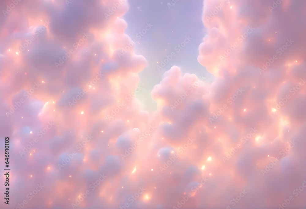 soft focus unimaginable clouds image of a very beautiful heaven. angel Magic clouds, radiating a sense of otherworldly beauty and serenity, warm, pastel, clouds, realm of dreams, Generative AI.