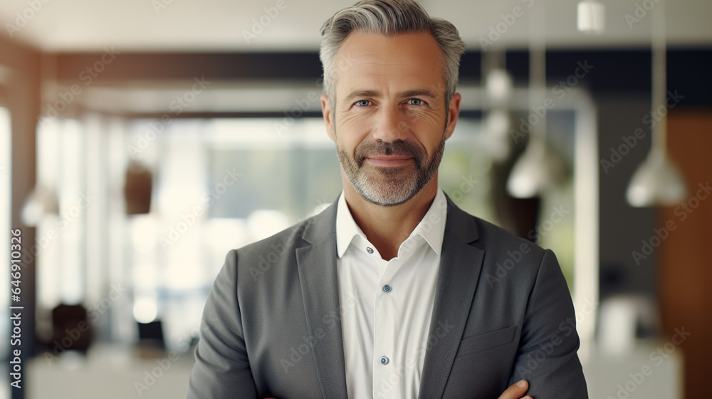 business management CEO, a successful, self-assured, handsome man in a suit standing in an office and facing the camera business management CEO, a successful, self-assured, handsome man in a suit standing in an office and facing the camera
