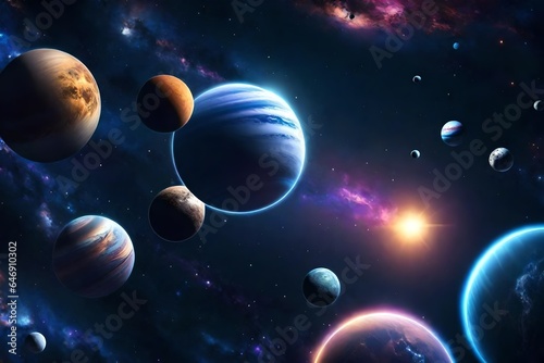 Planets and galaxy  science fiction wallpaper. Beauty of deep space