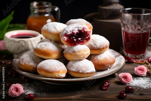 Traditional polish donuts with rose jam photo