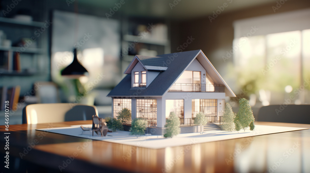 Real Estate Agency's Miniature House Model: Signing Mortgage Contract and Property Demonstration.