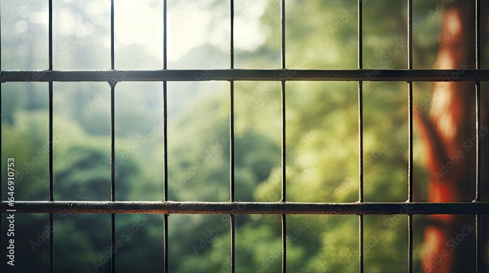 Close up blurred background of indoor window cage with a view of nature. Close up blurred background of indoor window cage with a view of nature.