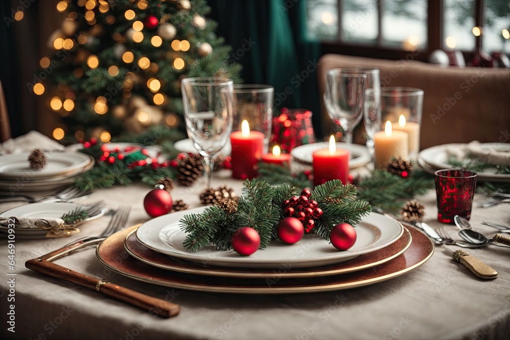 Christmas Banner Dinner Table Setting Frame. ai generative Christmas Banner Dinner Table Setting Frame. ai generative