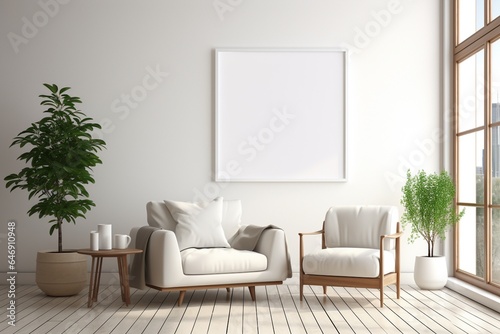 Modern Aesthetic Interior Design with Small Blank Poster Created with Generative AI