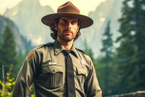 ranger on the background of the forest