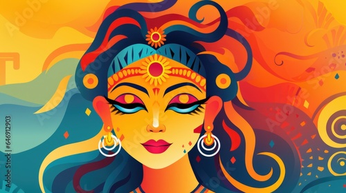 Goddess Lakshmi abstract art illustration background. Happy Diwali festival of light Indian celebration concept.. photo