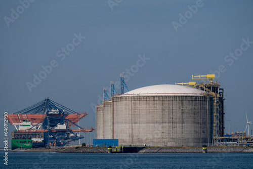 Liquified natural gas storage. LNG or LPG gas plant. Storage tanks for liquefied gas.