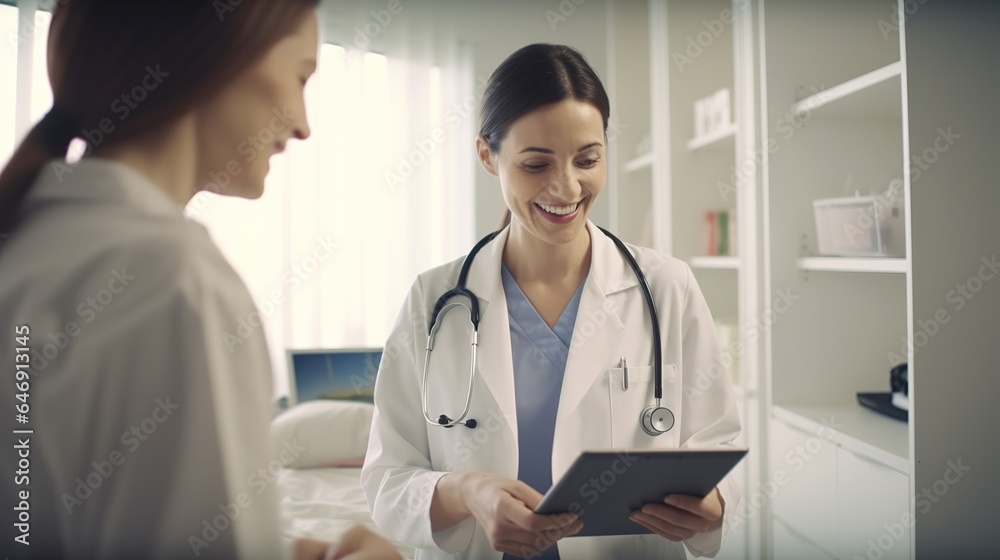 Female doctor talking to patient in hospital Female doctor talking to patient in hospital