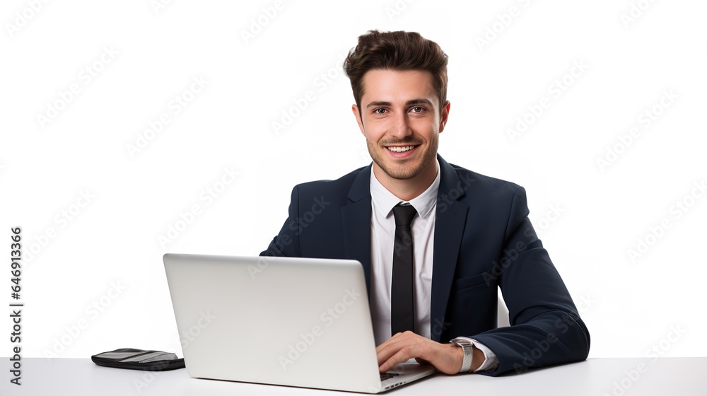 Executive businessman sitting at desk with laptop. Working on computer is a happy active professional mid-aged businessman ceo manager. Executive businessman sitting at desk with laptop. Working on computer is a happy active professional mid-aged businessman ceo manager.