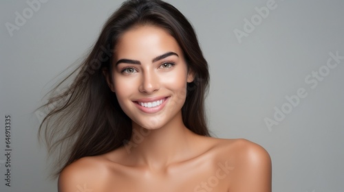 portrait of a beautiful woman with glowing face and skin care