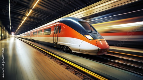 fast moving train in motion blur. generative ai