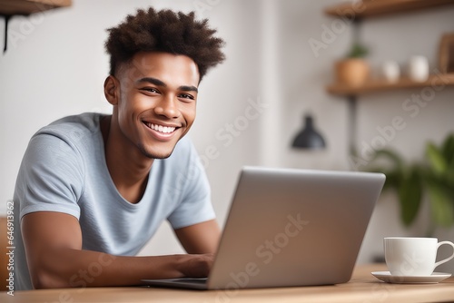 man working on laptop at home