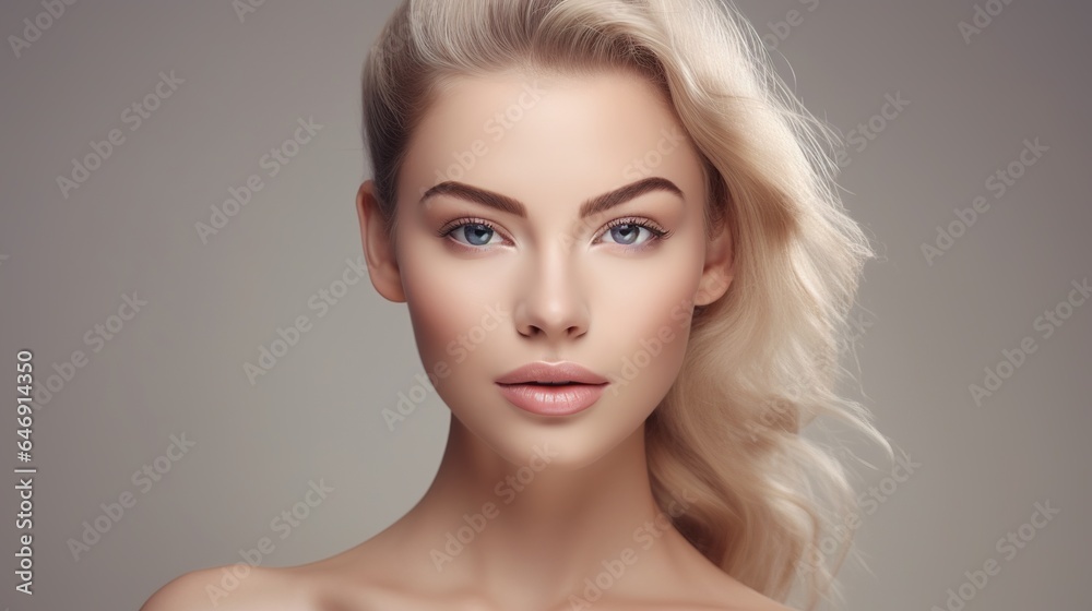 Natural makeup gorgeous model girl face beauty lady healthy skin. generative ai Natural makeup gorgeous model girl face beauty lady healthy skin. generative ai