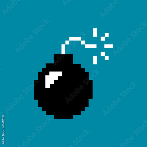 Black bomb pixel art, bomb illustration.