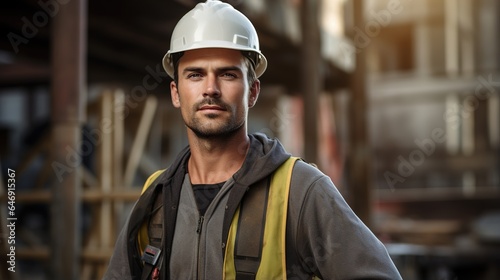 construction, face or man in city with arms crossed for building inspection, civil engineering or site planning. Portrait of a confident guy architect, contractor, or property manager