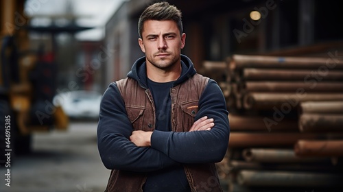 construction, face or man in city with arms crossed for building inspection, civil engineering or site planning. Portrait of a confident guy architect, contractor, or property manager