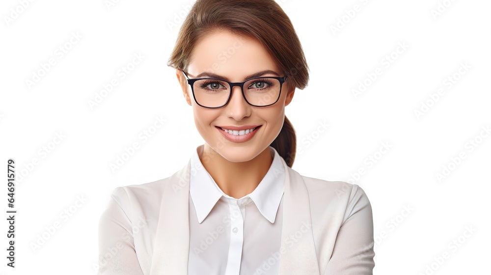 lovely youthful businesswoman isolated on white background
