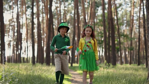 Adorable kids dressed as leprechauns on St Patricks Day